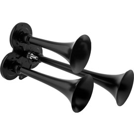 Vixen Horns Train Horn Kit for Trucks/Car/Motorcycle. Complete System with Dual Air Compressor, 3 Trumpets. Super Loud dB. Fits Vehicles like Pickup/Semi/RV/SUV 12v Black VXH2411DB
