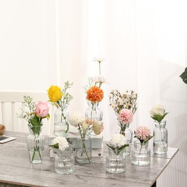 GARSHEON Small Vases for Flowers, Set of 9 Glass Vases for Centerpieces, Clear Vases for Centerpieces, Mini Vases for Flowers, Small Flower Vases for Wedding, Table Decoration, Home