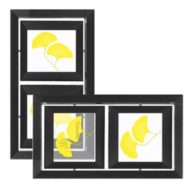 MIBYIBER 2 Pack Double 4x4 Rotating Floating Picture Frames, Black Wood Floating Photo Frame Double-Sided Display with Crystal Glass for Tabletop, Desk or Shelf
