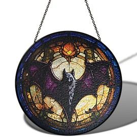 7.8" Bat Stained Glass Suncatchers Art Glass Spooky Bat for Sun Catcher Indoor Window for Pet Animal Lovers Women Grandma Mom Friend Painted Panel Décor ANI-01A-SG8
