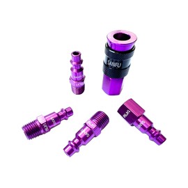 SANFU 1/4''NPT Air Coupler and Plug Kit, AMT Aluminum Unviersal Air Coupler with 4 Pieces I/M Type Air Plugs, One-Hand Operation Air Compressor Accessories Fittings 5-Piece, Purple