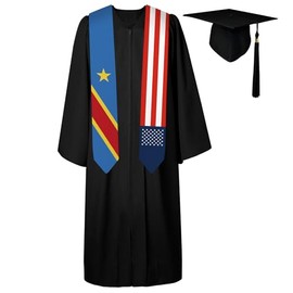 72 Inch Dem Rep of the Congo Kinshasa Flag and USA Flag Graduation Sash Unisex Adults Graduation Stole Scarf International Class (Not Include Baccalaureate Gown and Hat)