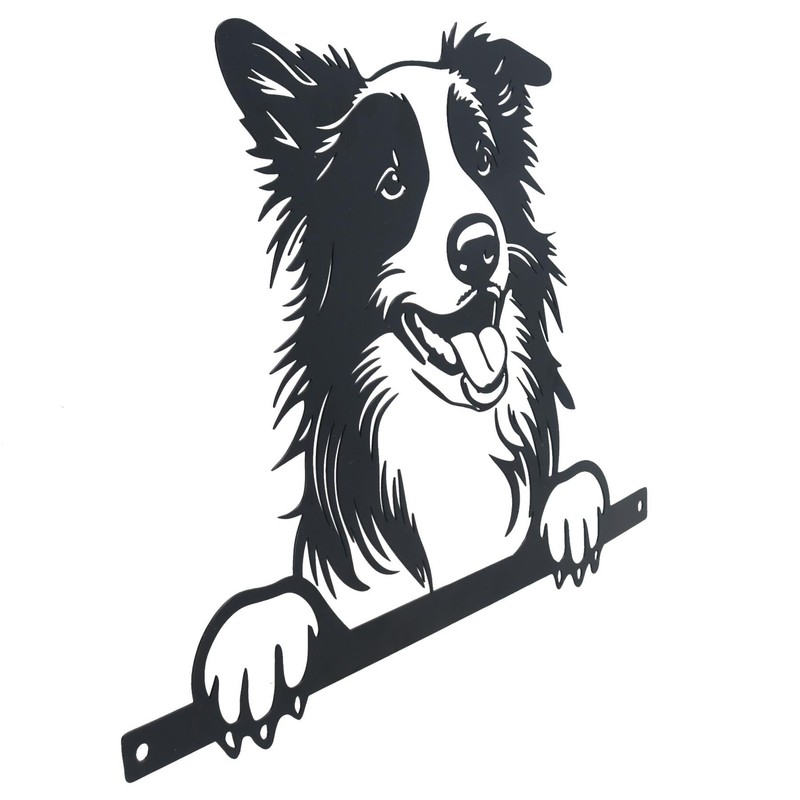 AB Tools Black Metal Peeking Collie Silhouette with Fixing Plate