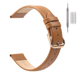 EACHE 12mm Leather Watch Band for Women Ladies, Classic Thin Replacement Watch Strap Honey Brown with Rose Gold Buckle