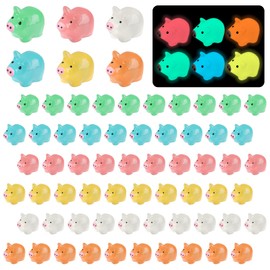 Tikplus Pig Mini Figures, Small Pig Pack of 60, Cute Pig Decoration, Resin Animals Toy, Luminous Colourful Pig, DIY Dollhouse Accessories for Miniature Garden Landscape (6 Colours)