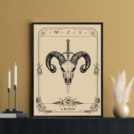 SERIMINO Witchy Framed Wall Art, Aries Tarot Canvas Prints Paintings, Horoscope Dark Academia Home Decor Aesthetic, 16x24inch Gothic Wall Decor for Room