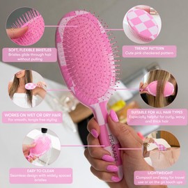 FRAMAR Checkered Detangling Hair Brush – Wet Hair Brush For Women, Detangler Brush For Curly Hair, Hairbrush Women, Brosse a Cheveux, Hair Accessories, Hair Tools – Detangling - Pink