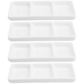 Yardwe 4PCS 6 Inch White Ceramic 3-Compartment Appetizer Serving Tray, Rectangular Divided Sauce Dishes for Soy Sauce, Condiments, Snacks, Parties, and Family Gatherings