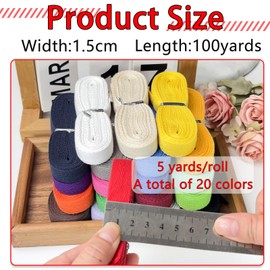 ZHFMLY Cotton Twill Tape Ribbon - 100 Yards x5/8inch, 20 Colors Webbing Straps Herringbone Tape for Sewing, Crafts,Ties,Decoration Overlocked Edges, Non-Fadings DIY, Clothing,Fabric Trim (Mixed)