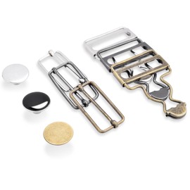 CooBigo 12Sets Assorted 1-1/4 Inch Metal Jeans Buckles, Overalls Buckles with Adjustable Tri Glide Buckle and Buttons for Bib Pants Suspender Sewing Accessory