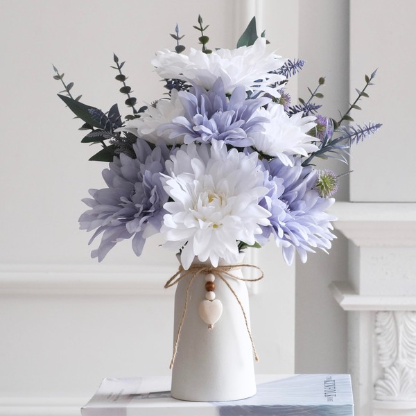 16" Artificial Flowers with Eucalyptus Stems and Greenery, Faux Dahlia