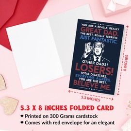 94Bright Funny Card for Dad from Daughter, Son, Wife, Kids on Fathers Day, Funny Gifts Card for Dad, Husband, Men Birthday Gifts Ideas, Humorous Greeting Cards with Red Envelope