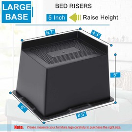 EGTTGIN EGTTGIN Bed Risers 2 inch, 3 inch, 4 inch, 5 inch, 6 inch Heavy Duty, Oversized Furniture Riser for Couch Sofa Table Desk Chair Recliner Leg Frame Dorm, Support up to 6000 Lbs (Black 5 inch, 4 Pack)