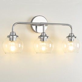 Ketaukdat Bathroom Vanity Light Fixtures, Chrome Globe Vanity Lighting Over Mirror, 3-Lights Mid Century Modern Bathroom Wall Sconces with Clear Glass Shade, 22 inch
