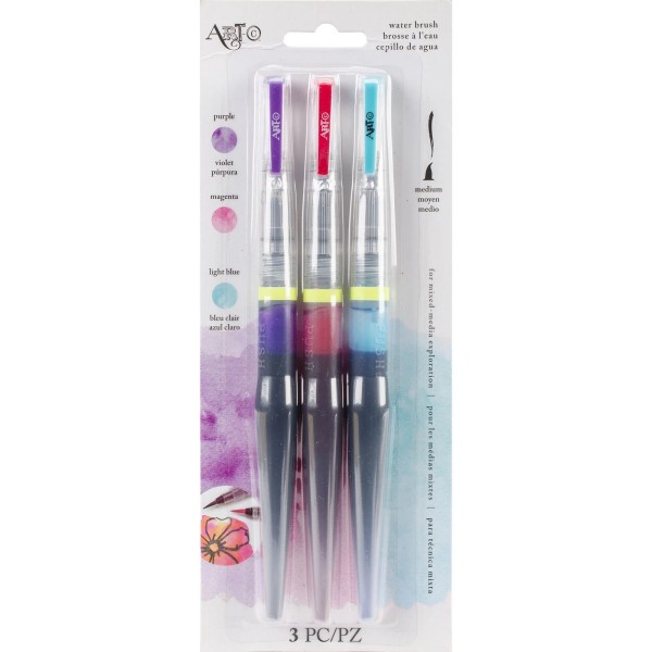 Momenta Art-C Pre-Filled Waterbrushes 3/Pkg-Purple, Magenta, & Light 29395 NEW