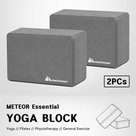Meteor Essential Non-Slip Yoga Block, High Density Yoga Brick for Yoga, Pilates, Exercise (Mono - Light Grey (2PC))
