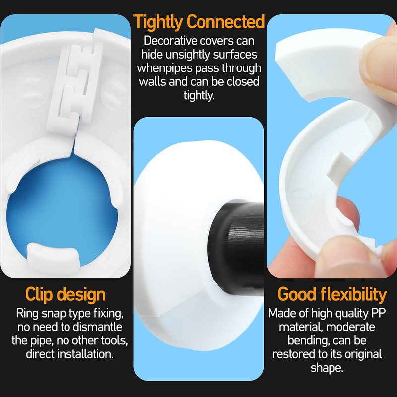 12 Pieces Water Pipe Covers, White Radiator Pipe Collars, Plastic