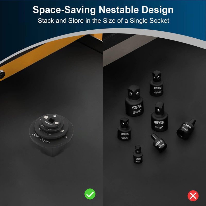 Aspireartisans Low Profile Impact Socket Adapter Set, 4-Piece Magnetic Nesting