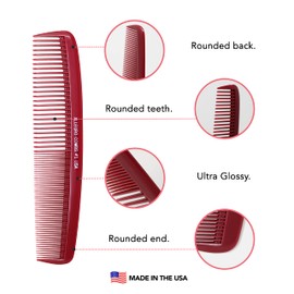 Allegro Combs 1 x XL resistente al calor peine térmico peluquero peluquero Peines de pelo sin estática alisar pelo peinado dientes anchos y finos burdeos 2 unidades.