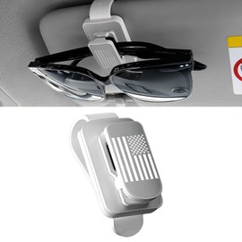 ongfuwu Sunglasses Holder for Car Sun Visor, Metal US Flag Auto Visor Eyeglasses Hanger Mount, Multi-Function Vehicle Ticket Card Clip Organizer for Different Size Eyeglasses (White+Silver)