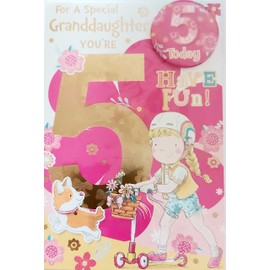 Granddaughter 5th Birthday Card with Badge - 'for A Special Granddaughter You are 5 Today"