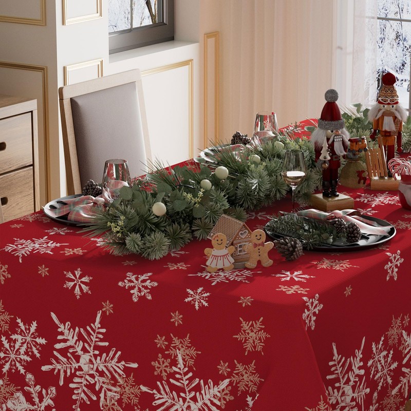 XCHI - Mantel rectangular de copos de nieve rojos de