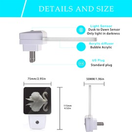 Oeaskly White Swan Night Light,Water Reflection Night Lights 0.5W Sleep Friendly for Boys Girls Led Night Light Dusk to Dawn Sensor Nightlight for Stairway/Hallway/Kitchen