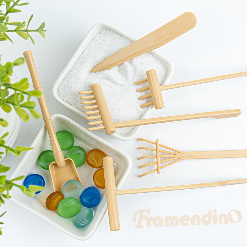 Framendino, 6 Pack Mini Zen Garden Rake Tools Plastic Small