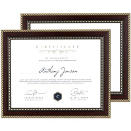 FLYJOE 8.5x11 Diploma Frame 2Pack for 8.5x11 Certificate|Document|Degree|Pictures with HD Tempered Glass 8.5 by 11 Certificate Picture Frame for Wall & Tabletop Display, Mahogany with Gold Beads