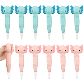 Sayglossy 7. 3'' 12 Pack End of Year Students Gifts Kawaii Axolotl Pens Axolotl Fun Squish Pen for Anxiety, Adhd, Stress Relief, Prizes, Birthday Party Favors, Pink and Blue, Black Ink