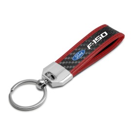 iPick Image for Ford F-150 Real Carbon Fiber Strap with Red Leather Stitching Edge Key Chain