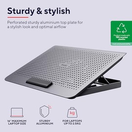 Trust Exto Base de Refrigeracin para Porttil de 16  Soporte con Ventilador de 18 cm, Velocidad y Altura Ajustables, Fabricada con Materiales...       