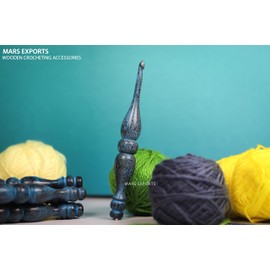 Mars Exports - Wooden Crochet Hooks, Ergonomic Wooden Crochet Hook Set, for Knitting and Crocheting - Crochet Hooks Wood, 7 Pieces Set, Wood Needles for Arthritic Hands (04) (Antique Blue)