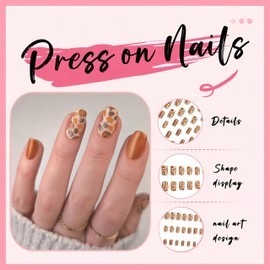 24 Pcs Fall Press on Nails Short Square Fake Nails with Maple Leaf Designs Full Cover False Nails Orange Glitter Autumn Pumpkin Stick on Nail Thanksgiving Nails Glue on Nail for Coquette Women