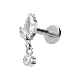 PIERCINGLINE Titanium Labret Ear Piercing with 0.9 mm Internal Thread Bud and Crystal, Titanium