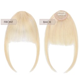 MY-LADY Bangs Hair Clip in Bangs Human Hair Wispy Bangs Fringe with Temples Hairpieces for Women Clip on Bangs One Piece Bang Hair Extension for Party #60 Platinum Blonde