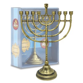 Ner Mitzvah Traditional Bronze Candle Menorah Chanukah Candles - Traditional Rounded Branches - Hanukkah Menorah