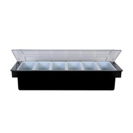 Spill-Stop 155-00 Condiment Caddy, 19-1/2"L x 6-1/4"W x 4-1/2"H, (6) 16 oz., Ice Compartment to Keep Condiments Cold, Semi Clear Top, Tray Bar