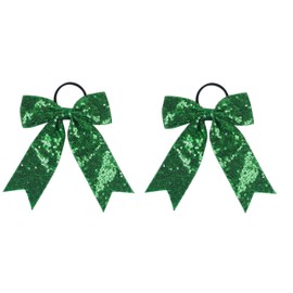 ZOONAI 2Pcs Women Teen Girls Sequins Hair Bows Elastic Ribbon Hair Bow Hair Accessories Ponytail Holder Hair Tie (Green)
