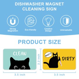 Funny Black Cat Cartoon Clean Dirty Dishwasher Magnet, Washing Machine Magnets Flip, Cute Cat Refrigerator Clean Dirty Sign, Double Sided Reversible Non Scratch Dish Washer Magnet Sign (Green&Yellow)