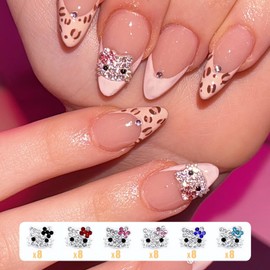 VCEOW 48pcs Kawaii Kitty Nail Charms Cute 3D Cat Glitter Metal Rhinestone Crystals Gems Nail Art Accessories for DIY Manicures,Jewelry Making,Crafts Design