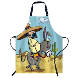 Smooffly Mexican Cartoon Apron Unisex Adjustable Bib Apron Cooking Kitchen Chef Women Men Aprons for Home Kitchen Restaurant Cafe Shop Garden Cartoon Mexican 27x31, cartoon mexican