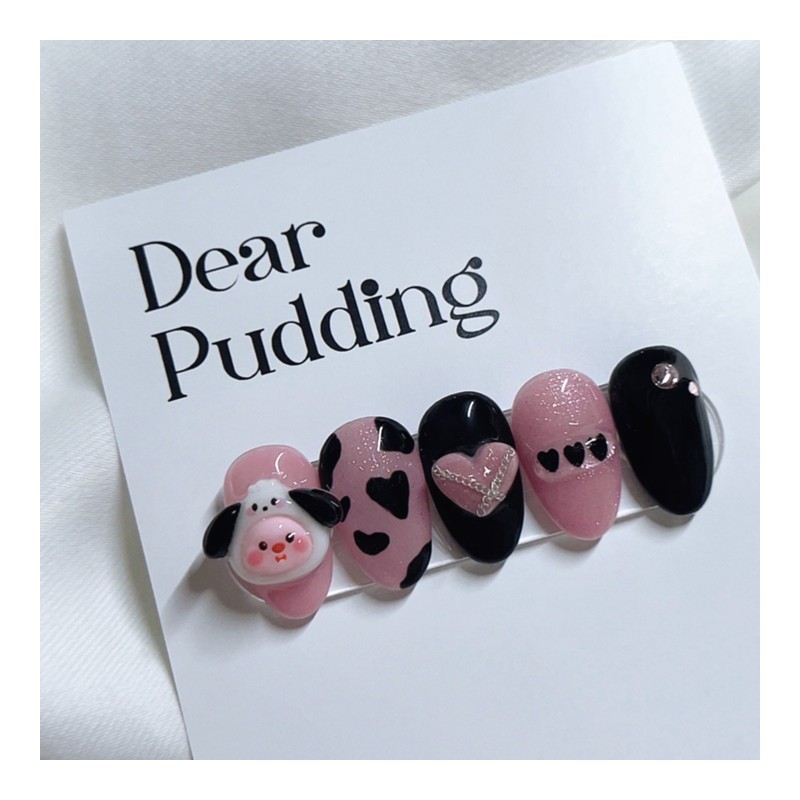 [Handmade Nail Tips] Pink Cow Nail Tips - Petit Almond