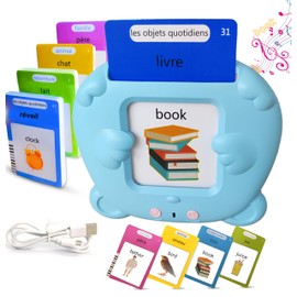 Talking Flash Cards for Children Talking Flash Cards 112 Cards 224 Words of 3 4 5 6 7 Years Montessori Autistic Educational Toy for Children Birthday Gift Motami (French Blue)