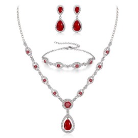 Clearine Statment Women's Wedding Cubic Zirconia Drop Y Necklace Bracelet and Earrings Set Clear Silver Tone, Brass Brass Cubic Zirconia, Cubic Zirconia