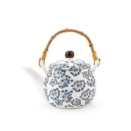 H&H Seta Teiera in Porcellana, con Manico in Bambu' Estraibile, Decori Assortiti, 500cc, Blue e Bianco