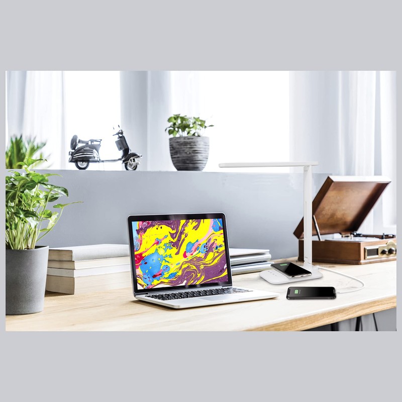 iLive LED Desk Lamp with Wireless Charging, USB Port, Foldable,