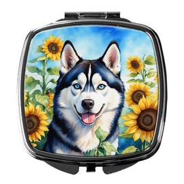 Caroline's Treasures Siberian Husky in Sunflowers Compact Mirror Decorative Travel Makeup Mirror for Women Girls Gifts Pocket Makeup Mirror Folding Handheld