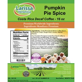 Pumpkin Pie Spice Costa Rica Decaf Coffee (Gourmet, Naturally Flavored, Whole Coffee Beans) (16 oz, ZIN: 561139) - 3 Pack