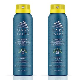 Oars + Alps Oars + Alps Hydrating SPF 70 Sunscreen Spray, Infused with Vitamin C and Antioxidants, Water and Sweat Resistant, 6 Oz, 2 Pack